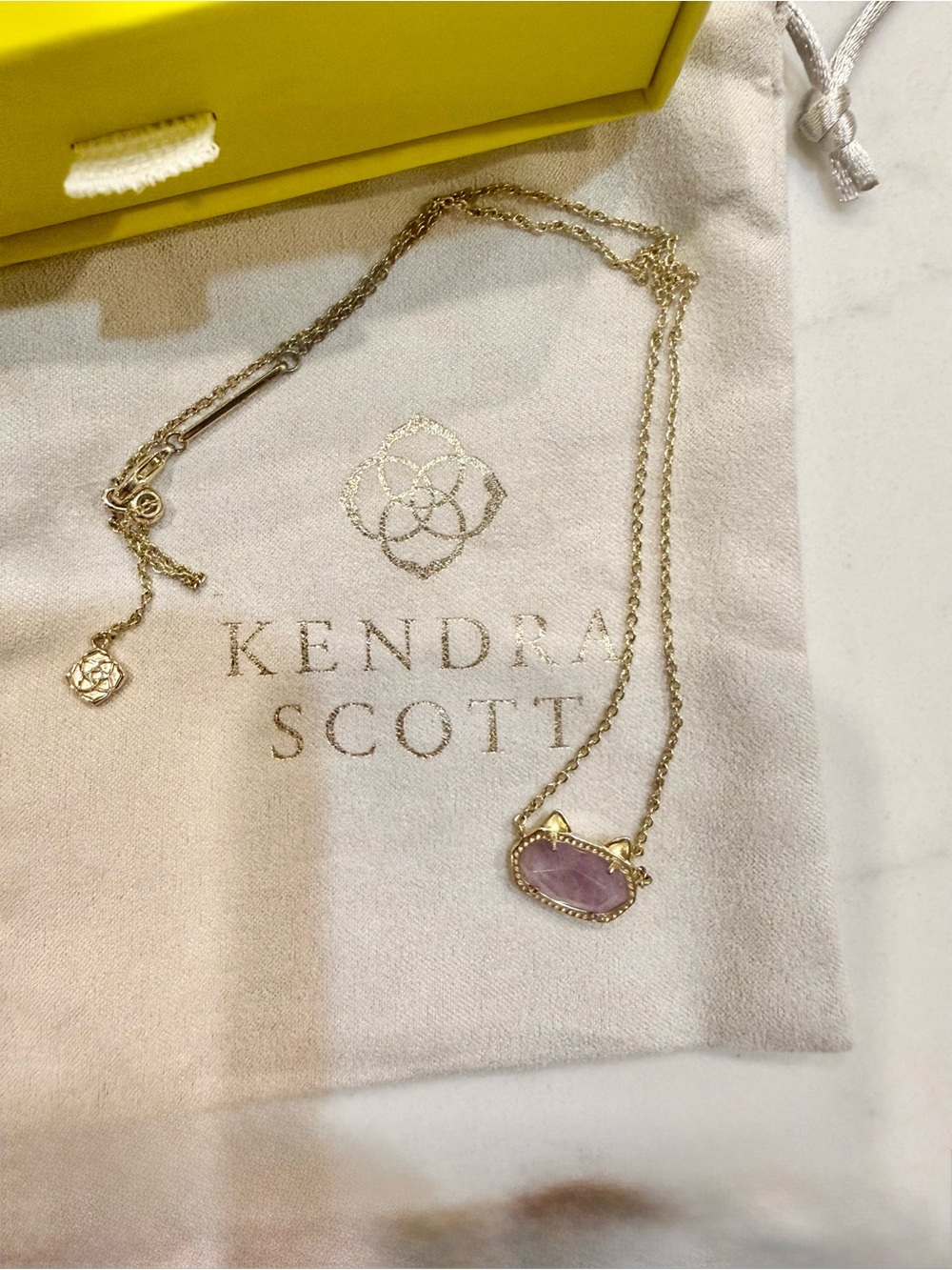 Kendra Scott Gold Cat Shaped Necklace with a Amethyst Stone - Picture 3 of 5